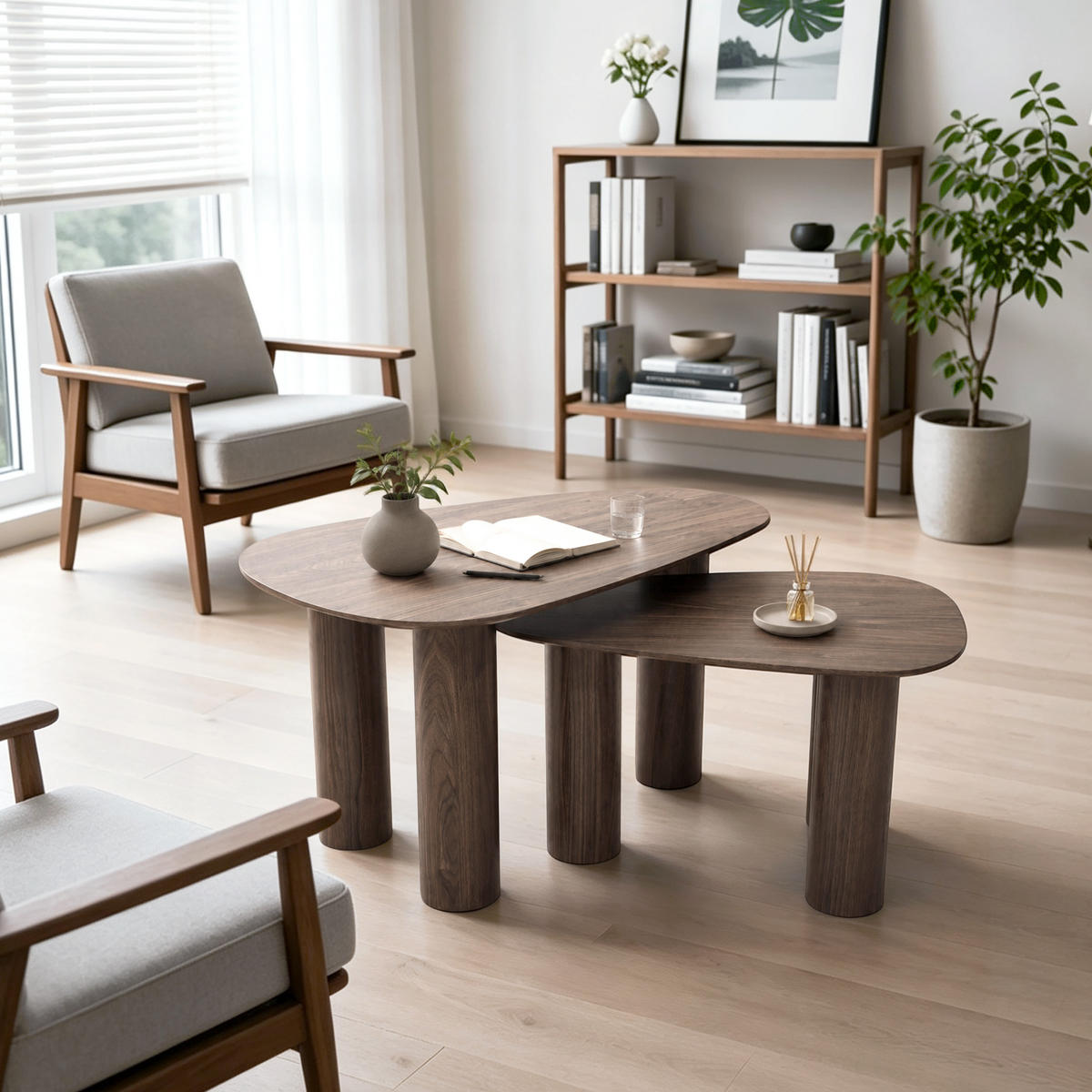 COUCHTISCH 2er Set Holz in Walnussoptik,86cm &69cm - Walnussfarben, Holzwerkstoff (53/85/45cm) - Hometopia