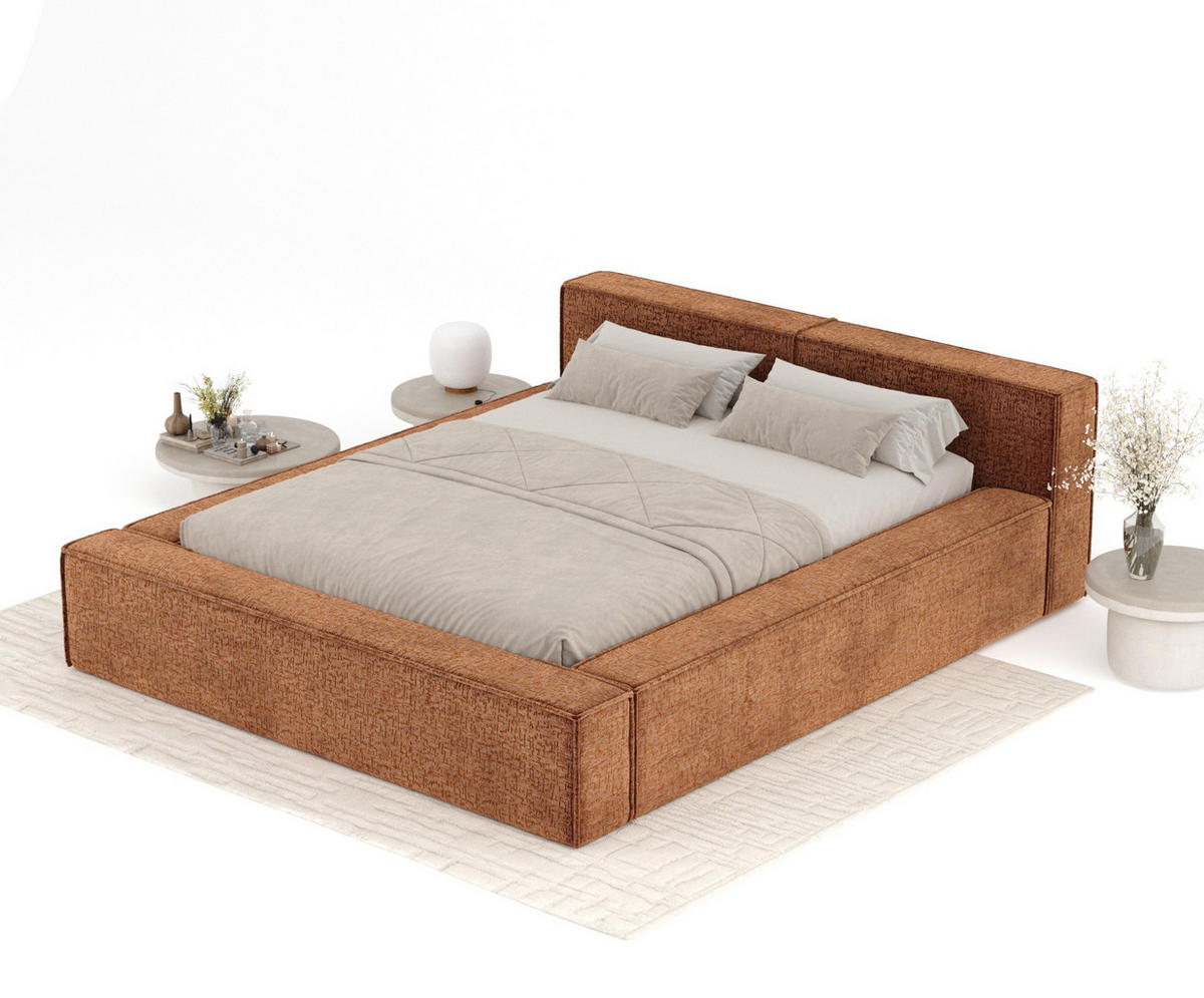 POLSTERBETT Voliera Dunkelorange 140/200 cm im Chenille-Stoff - Birkefarben/Dunkelorange, Holz/Holzwerkstoff (140/200cm) - Maison de Reve