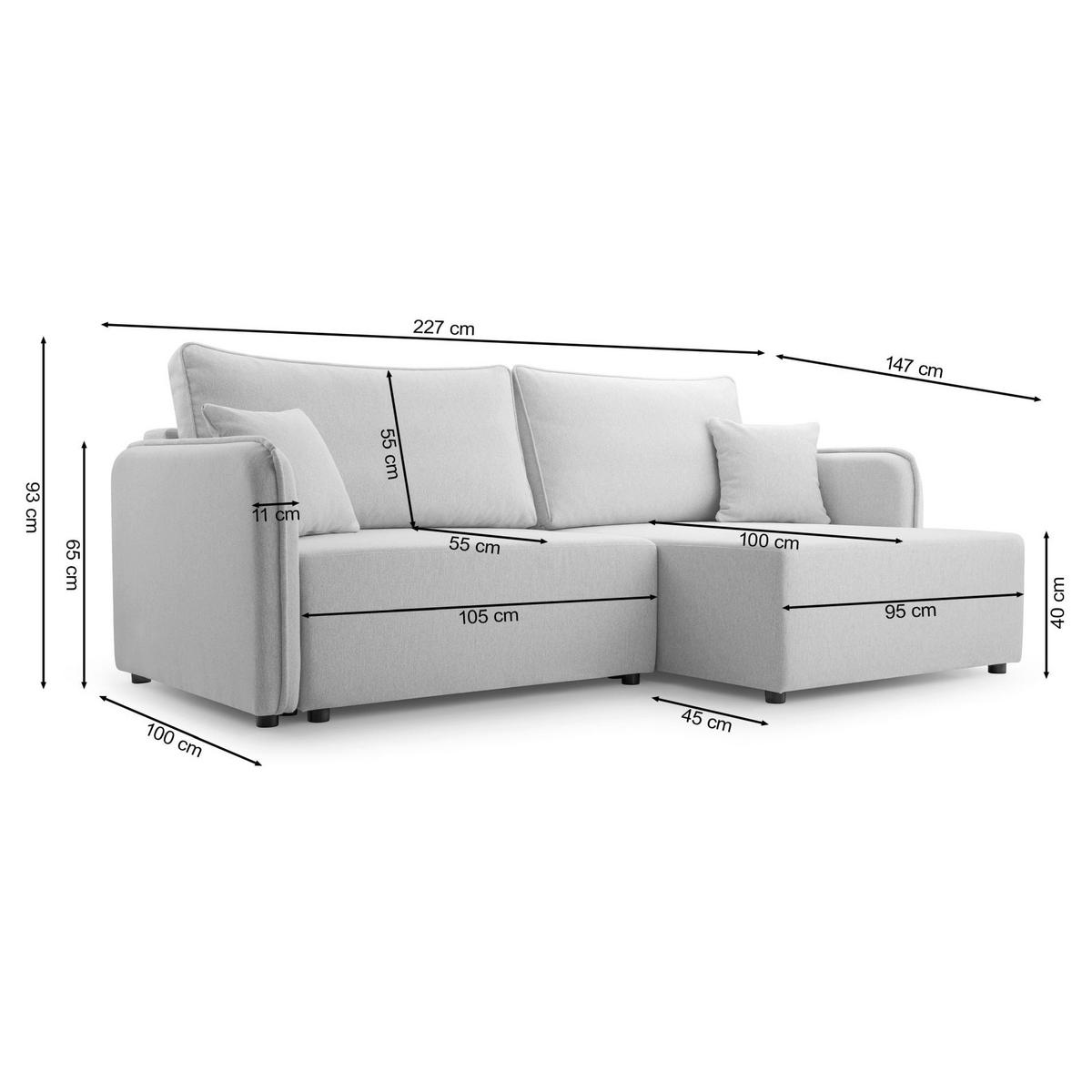 ECKSOFA Kassian, Hellbeige Strukturstoff, linksseitig - Ecru/Schwarz, Kunststoff/Textil (227/147cm) - Selsey