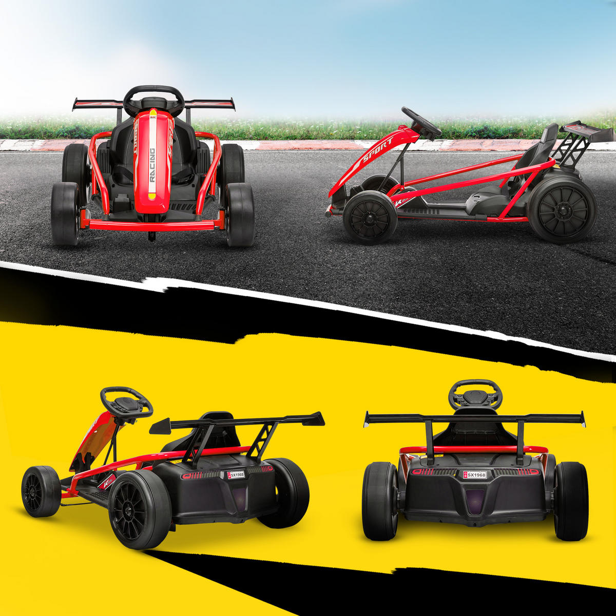 ELEKTRO-GO-KART DE-06234 mit Driftfunktion, Hupe und Musik Rot - Rot, Kunststoff/Metall (119/77/54cm) - ComfortXL