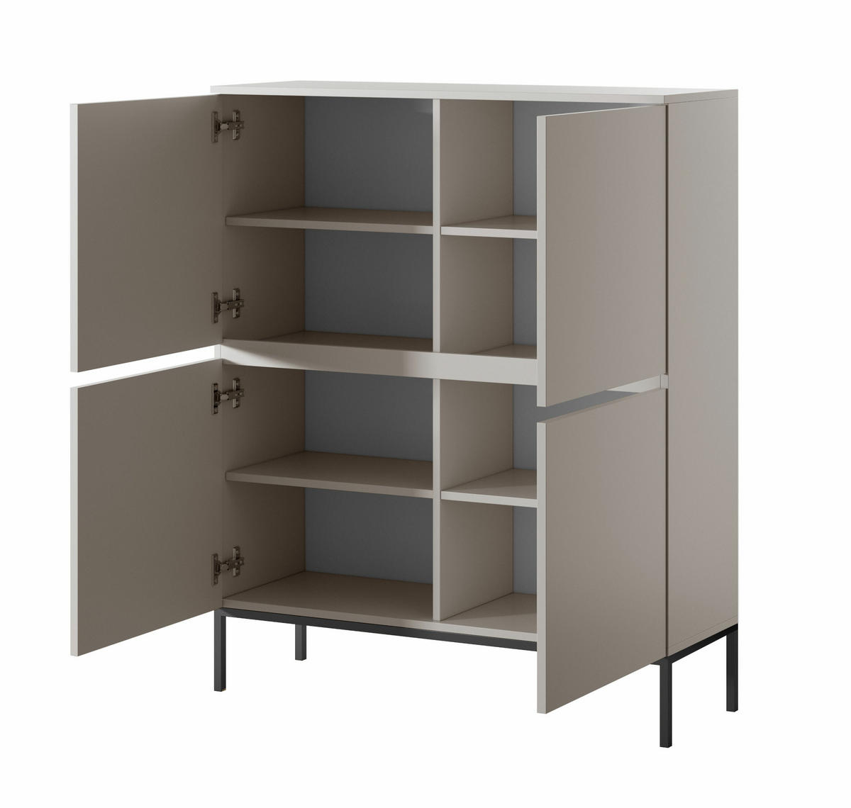 HIGHBOARD Bemmi Beige mit schwarzen Beinen 4-türig 100 cm - Beige/Schwarz, Holzwerkstoff/Metall (100/120.5/35cm) - Selsey