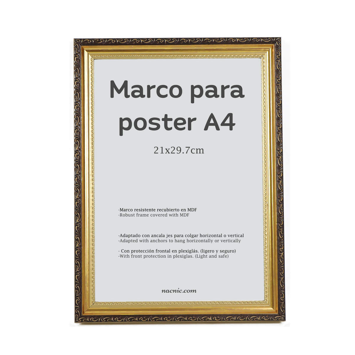 RAHMEN Set mit 3 aus MDF und Acrylglas Schutz und Aussteller für Fotografien, Bilder, Poster, Gemälde, Dekoration für Haus Farbe Hellholz A4 - Beige, Holz (21/3/29.7cm) - Nacnic