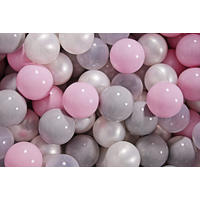 BÄLLE für Bällebad, Spielbälle, Plastikbälle für Kinder Set 300 pcs.: Rosa/Transparent/Perlweiß/Grau - Dunkelgrau, Textil (7/7/7cm) - MeowBaby