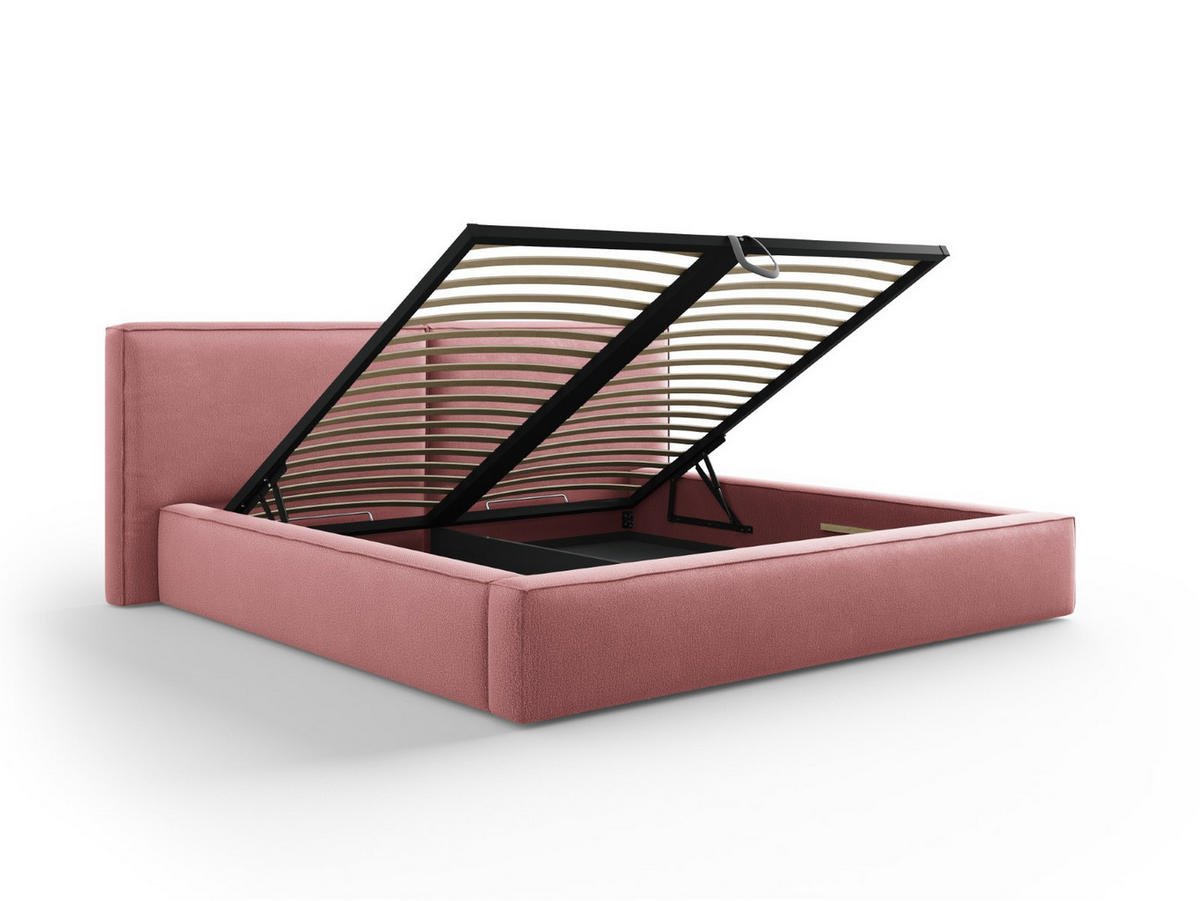 BETT mit Bettkasten und Kopfteil Jodie aus strukturiertem Stoff rosa 200x200cm - Pink, Textil (200/200cm) - Micadoni