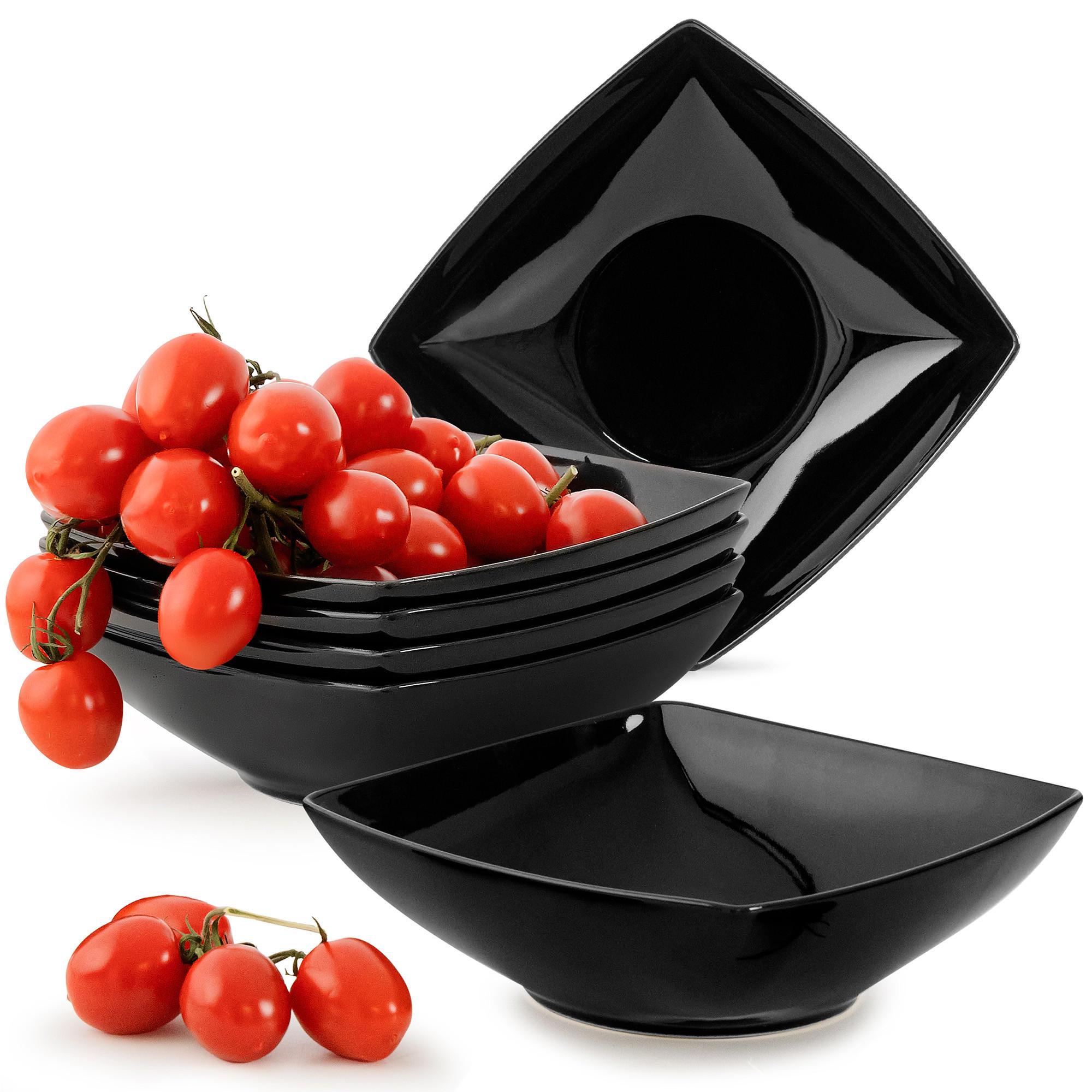 TELLERSET EPIRI Suppenteller 6 Personen 6-tlg - Schwarz Hochglanz, Keramik (17cm) - KONSIMO®