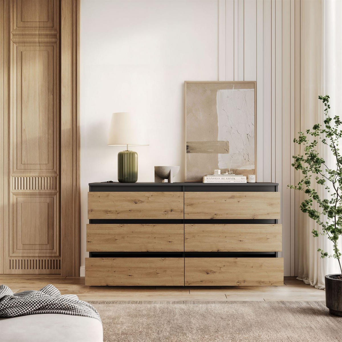 SIDEBOARD HANA M6 Artisan Eiche / Anthrazit 140cm - Eiche Artisan, Holzwerkstoff (140/74.4/40cm) - Lookway