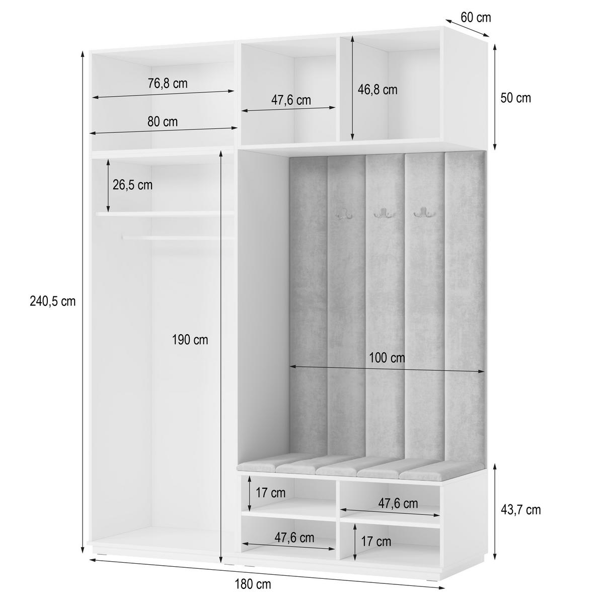 GARDEROBENSCHRANK REMA 180/240/60 cm Modern Eichefarben - Eichefarben/Schwarz, Holzwerkstoff (180/240/60cm) - MASSENO