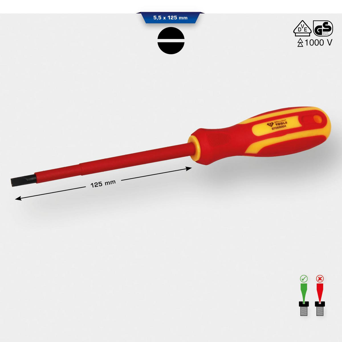 VDE SCHRAUBENDREHER SCHLITZ 5,5 X 125 MM - Multicolor, Kunststoff/Metall (5/29cm) - BRILLIANT TOOLS