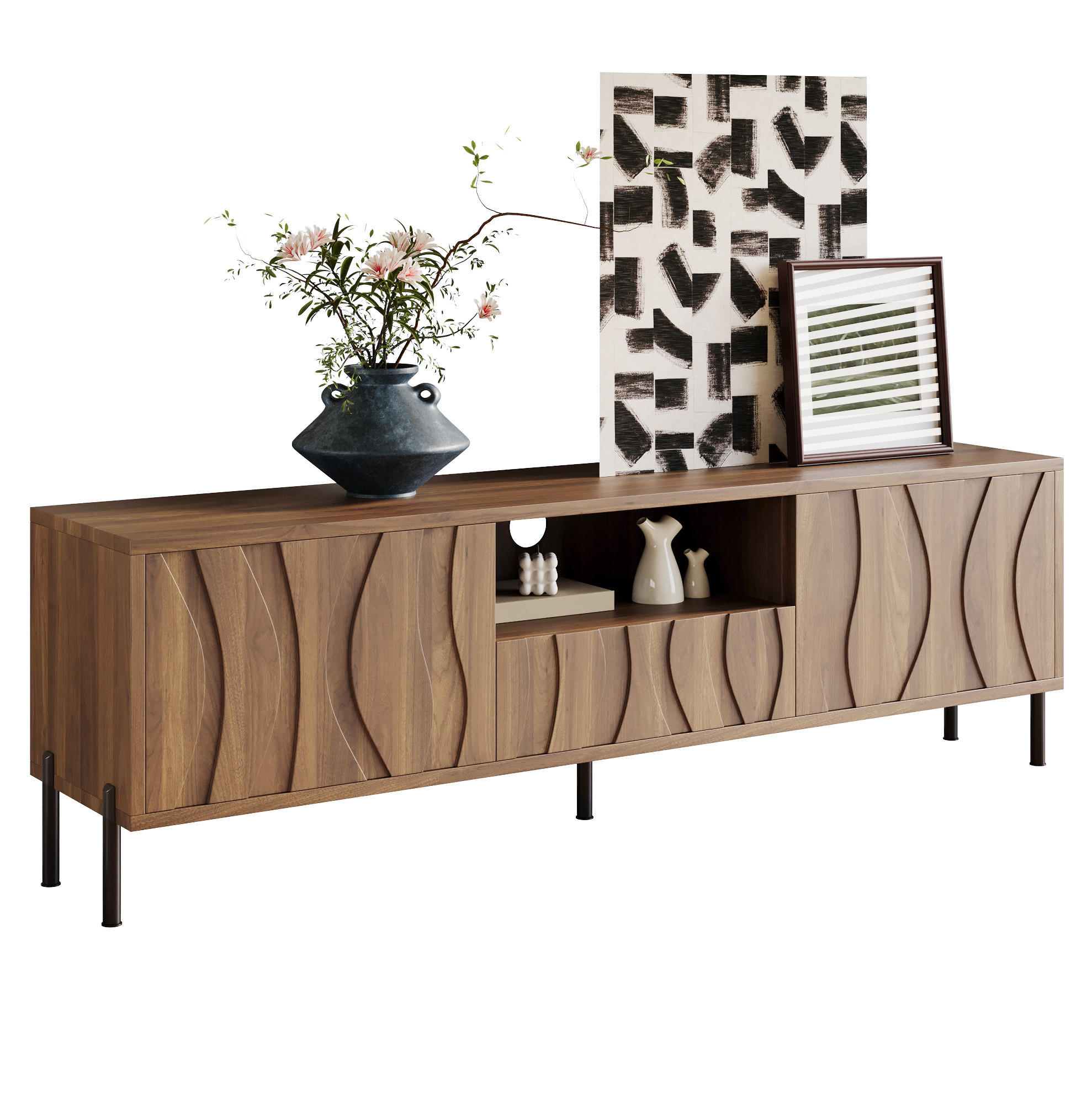 TV-SCHRANK in Natur mit wellenförmigen Türen und Kabeldurchführungen 160/35/46 cm - Naturfarben, Holzwerkstoff (160/46/35cm) - Redom