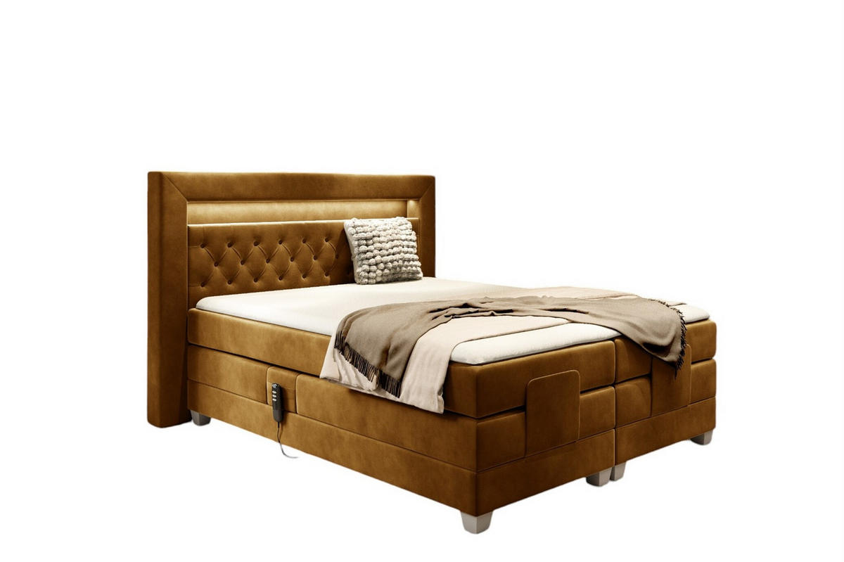BOXSPRINGBETT Bett Elektrisch Armando - Currygelb, Holzwerkstoff/Textil (200/200cm) - Fun Möbel