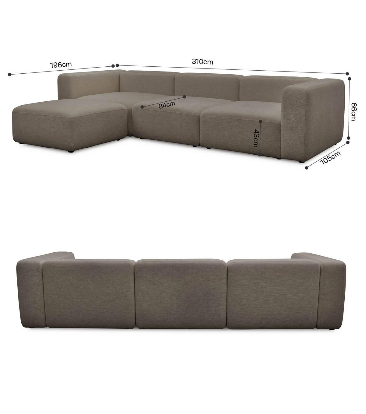 SOFA modular Cubo 4-Sitzer inkl. Hocker - Braun, Textil (314/201cm) - Mokebo