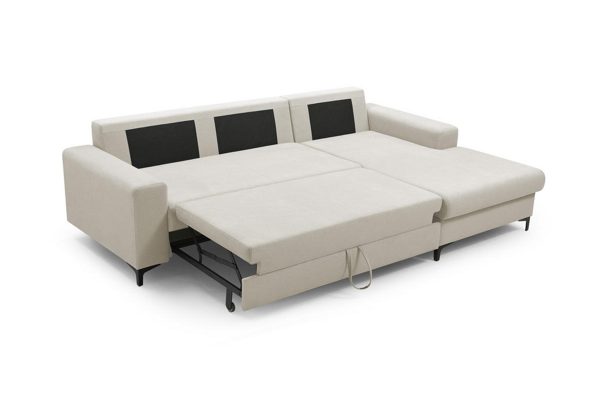 ECKSOFA AVRA L-förmig, mit Stauraumbehälter-in RINO-Stoff, Komfort & Eleganz, lose Rückenkissen, freistehend, RECHTS 251x165x85 cm Beige - Beige, Holz/Textil (251/165cm) - DomoHome