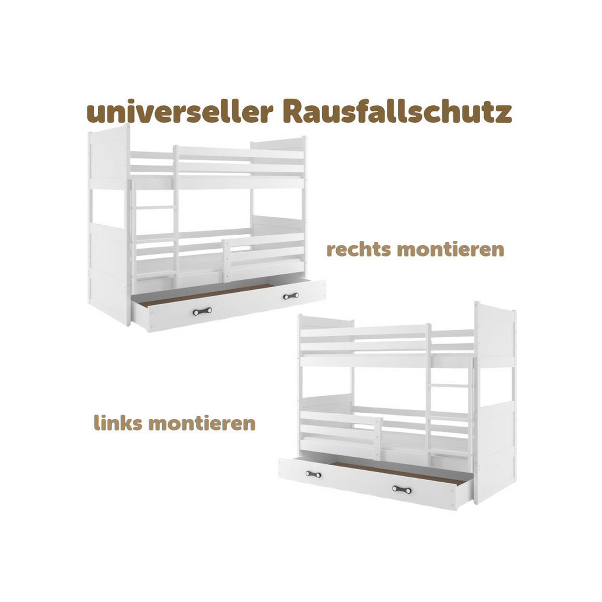 ETAGENBETT Rico mit Lattenrost und Schublade Weiß 190x90 - Weiß, Holz/Holzwerkstoff (90/190cm) - Interbeds
