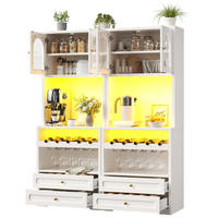 KÜCHENSCHRANK, Vitrinenschrank mit Glastüren, LED-Beleuchtung & Weinregal, MDF/Metall, 140/180/40 cm - Weiß, Kunststoff (40/180/140cm) - Rolipo