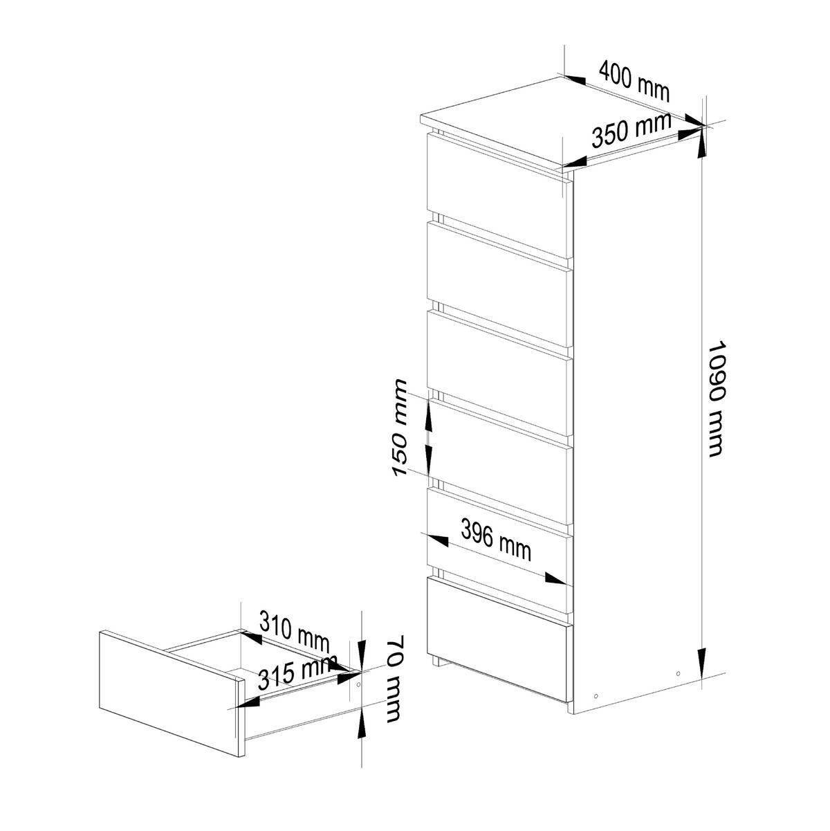 KOMMODE Weiß 40x35x109 cm - Weiß, Holzwerkstoff (40/109/35cm) - Akord