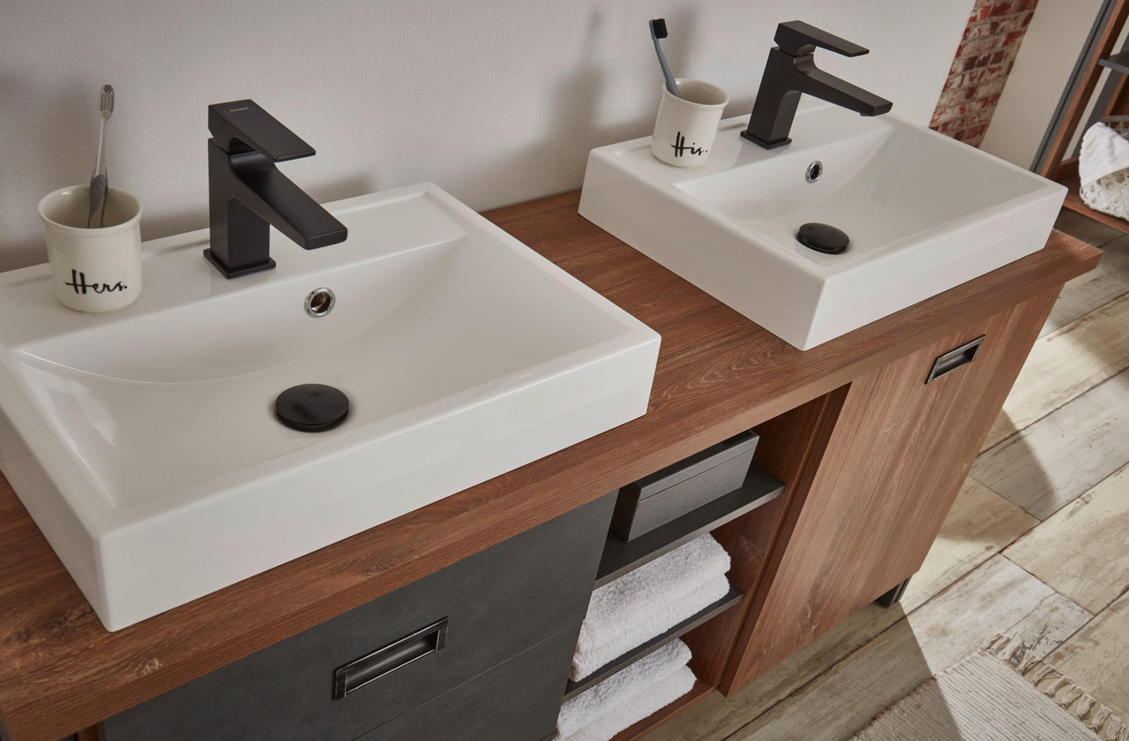 Thumbnail - Furn.Design Badmöbel-Set, Eiche, Grau, Holzwerkstoff, Nachbildung,Eiche, Uni, Holz Optik, Rechteckig, 138x205x40 cm, Bad...