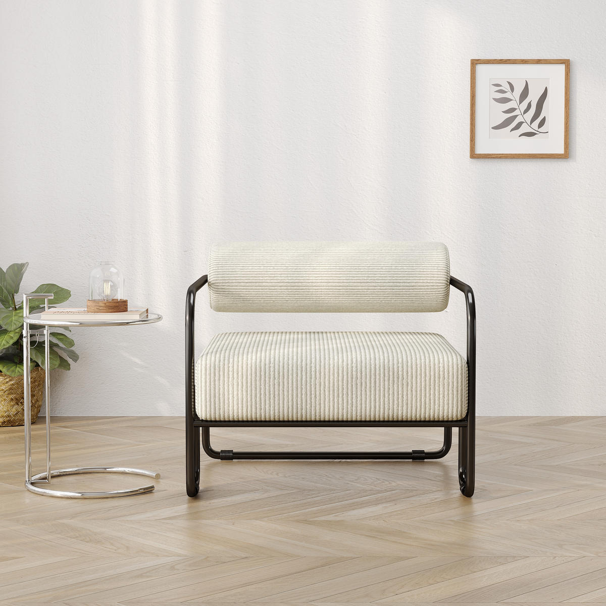 SESSEL Cord Beige mit Metallgestell - Beige, Textil/Metall (68.5/70.5/73cm) - WISHDOR