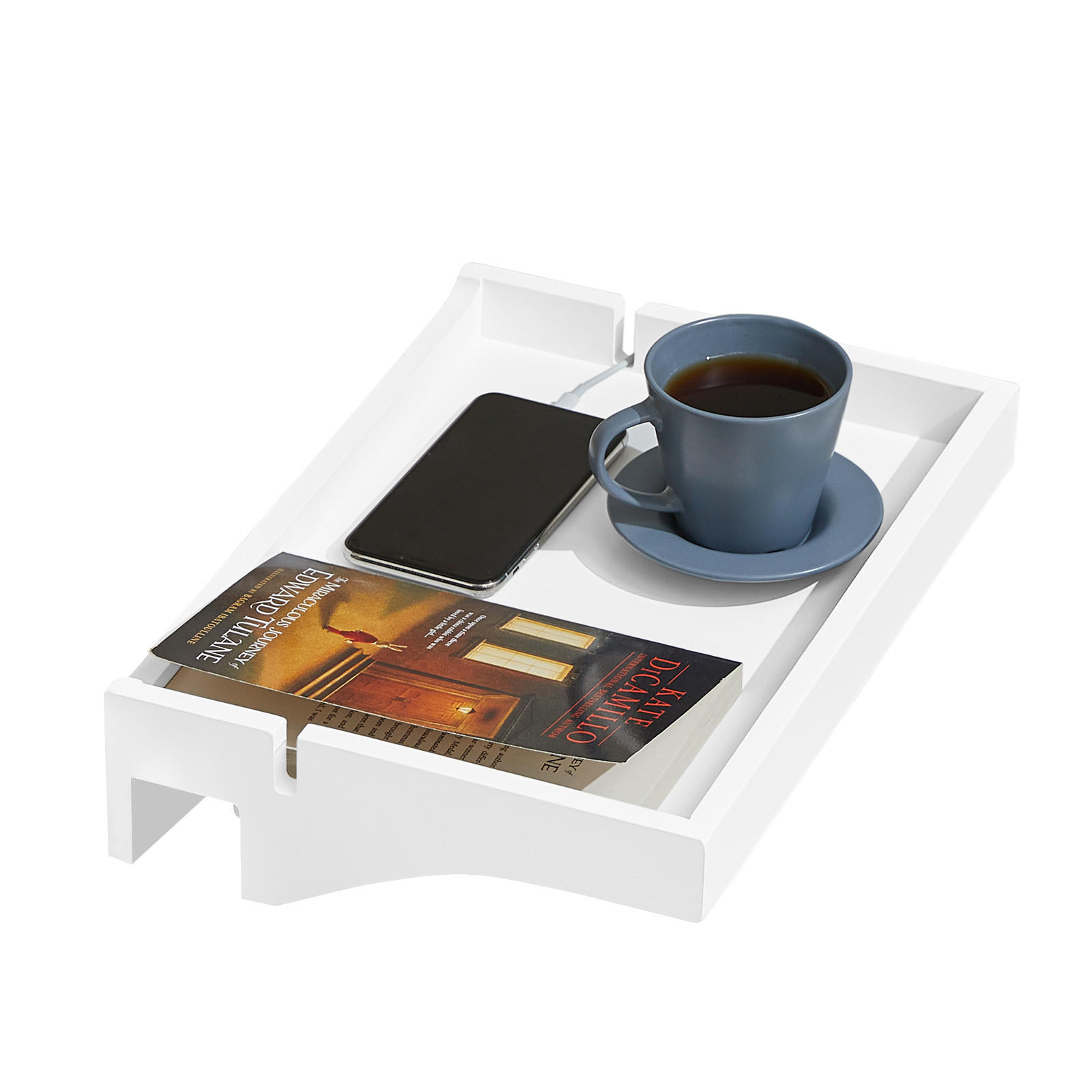 SoBuy POLIČKA K POSTELI pro mobilní telefon Bílá 36x25x8cm Minimalistický