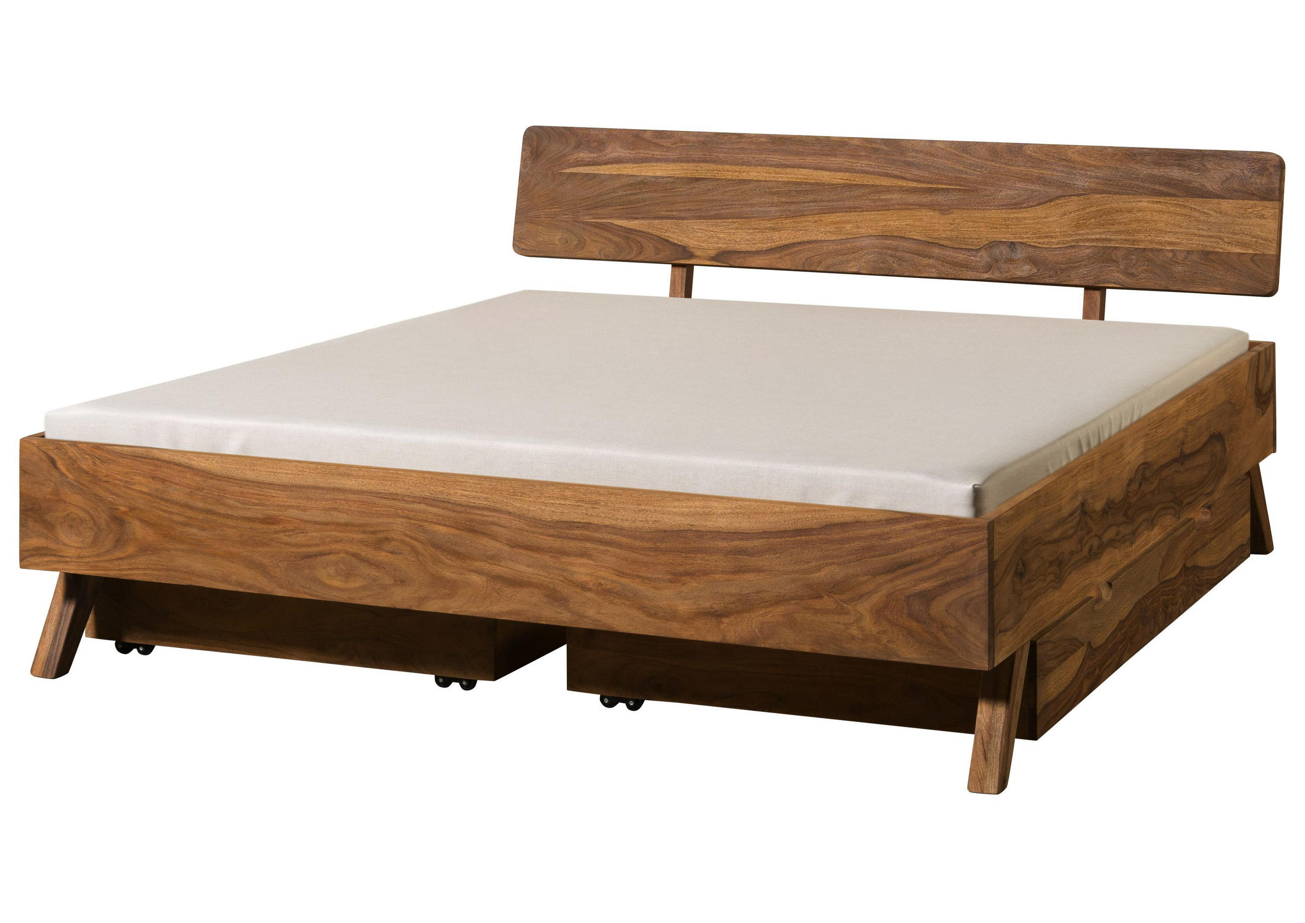 BETT mit Schublade Massivholz Sheesham 200 x 200 x 85 natur MALMÖ 2 #236 - Braun, Holz (200/200cm) - Massivmoebel24