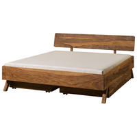 BETT mit Schublade Massivholz Sheesham 200 x 200 x 85 natur MALMÖ 2 #236 - Braun, Holz (200/200cm) - Massivmoebel24
