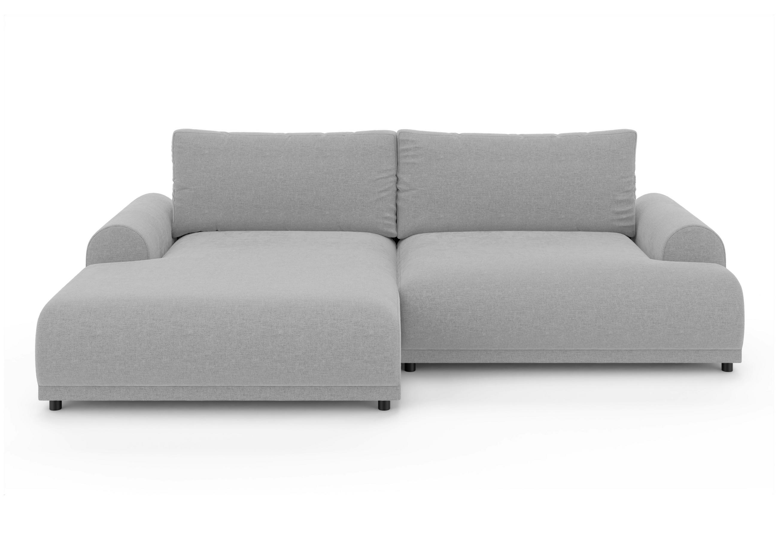 ECKSOFA mit Schlaffunktion, Bettkasten, extrabreite Ottomane links, abgerundete Armlehnen, B240/T145/H81 cm, Chenille Hellgrau / 21026 - Hellgrau/Schwarz, Kunststoff/Textil (240/145cm) - luma-home