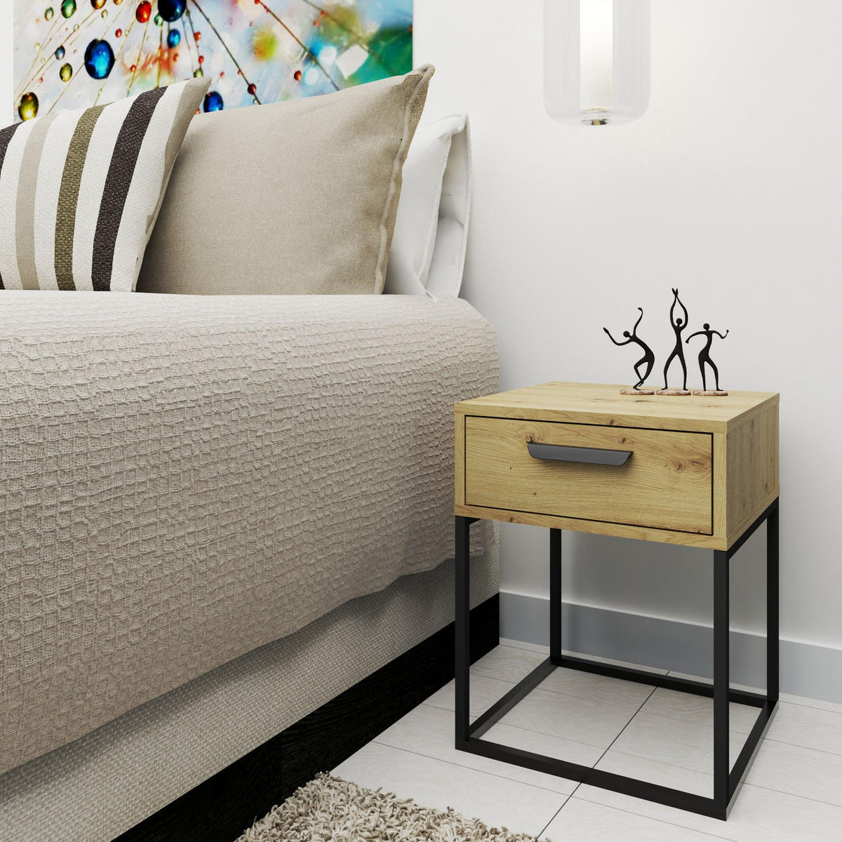 NACHTTISCH RECTUS 2-er Set - Eichefarben/Schwarz, Holzwerkstoff (40/52/39cm) - KONSIMO®