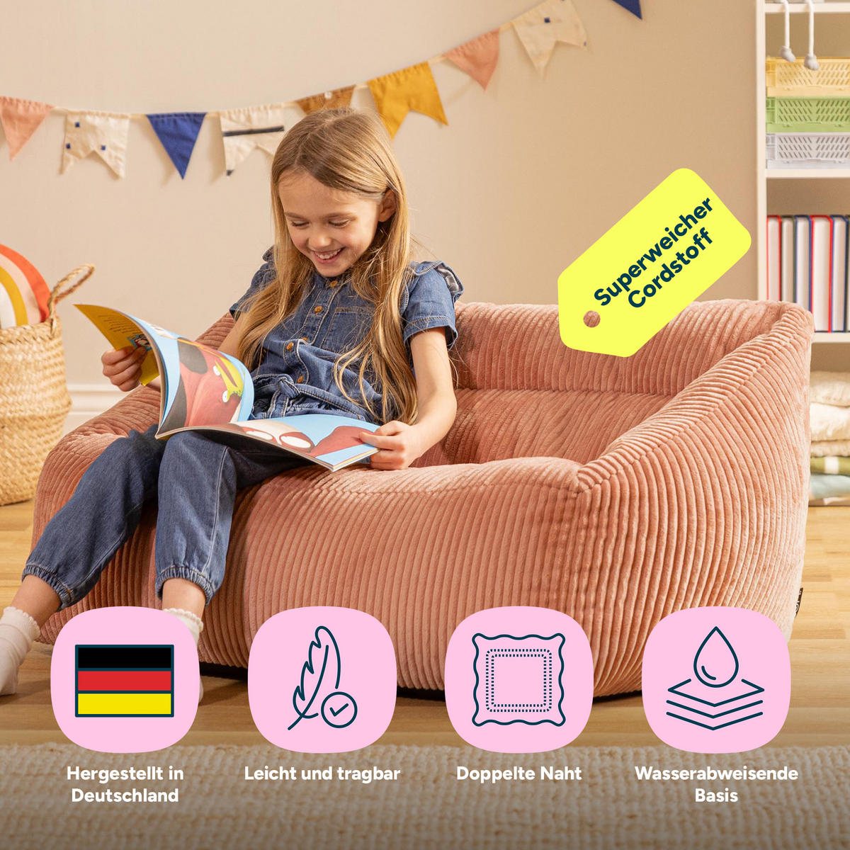 KINDERSITZSACK Sofa Cecilia - Pink, Textil (95/44/55cm) - icon