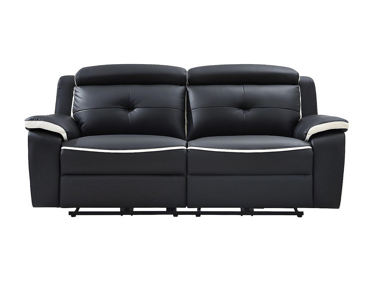 SOFAGARNITUR mit Relaxfunktion - -Sitzer - Leder - Schwarz, Weiß - - Schwarz/Weiß, Leder (97/103/97cm) - Vente-Unique