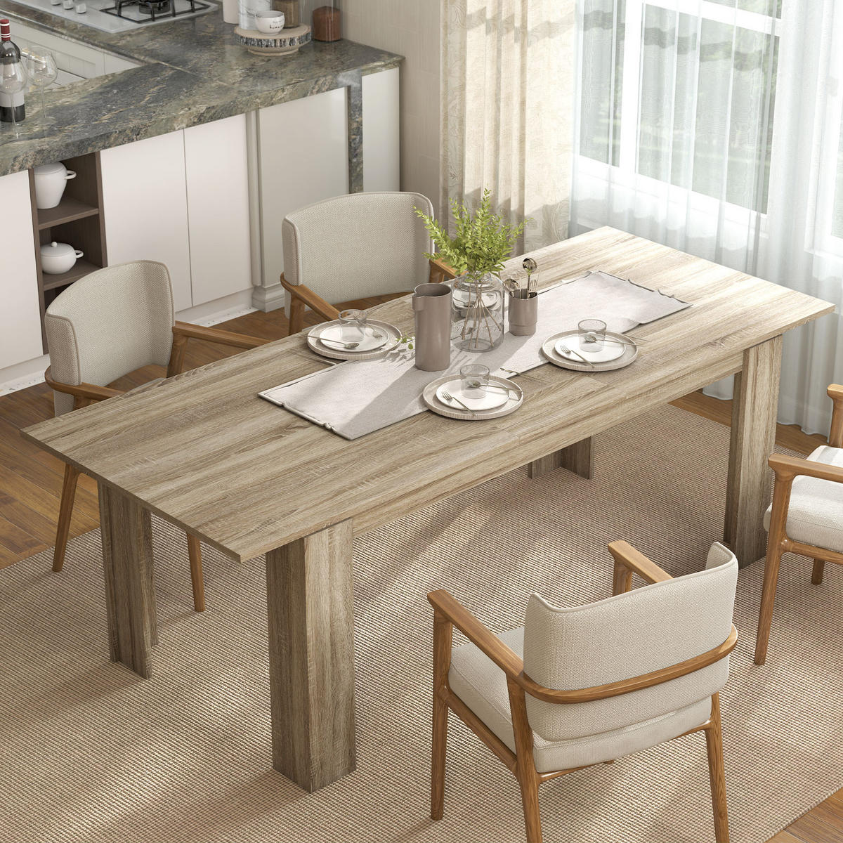 ESSTISCH ausziehbar 180-260 x 90 cm Küchentisch für 8-10 Personen, Eiche - Eichefarben, Holzwerkstoff (260/90/76.6cm) - HOMCOM