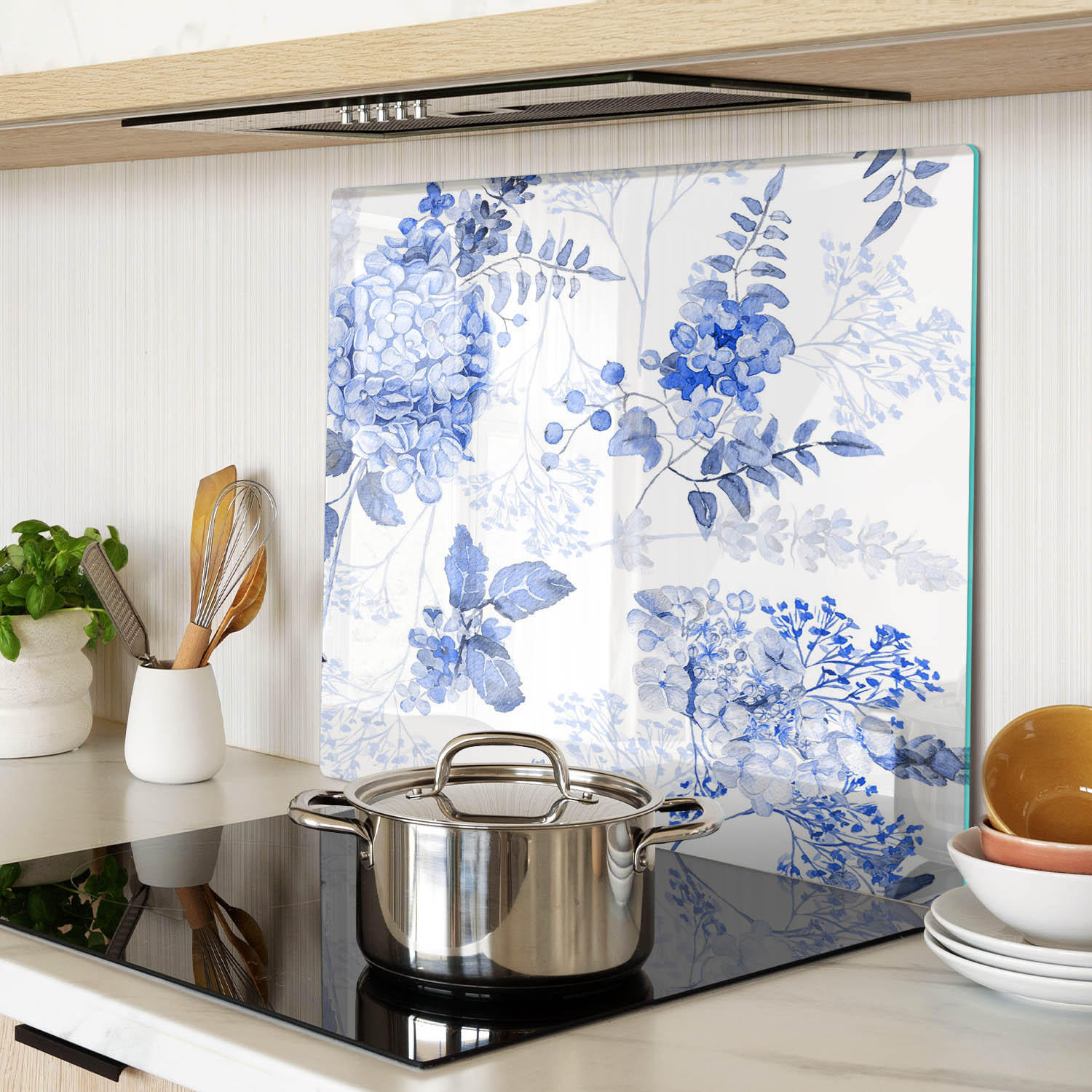 GLASPLATTE 60x52 cm Blumenmuster - Blau, Glas (60/0.4/52cm) - TULUP