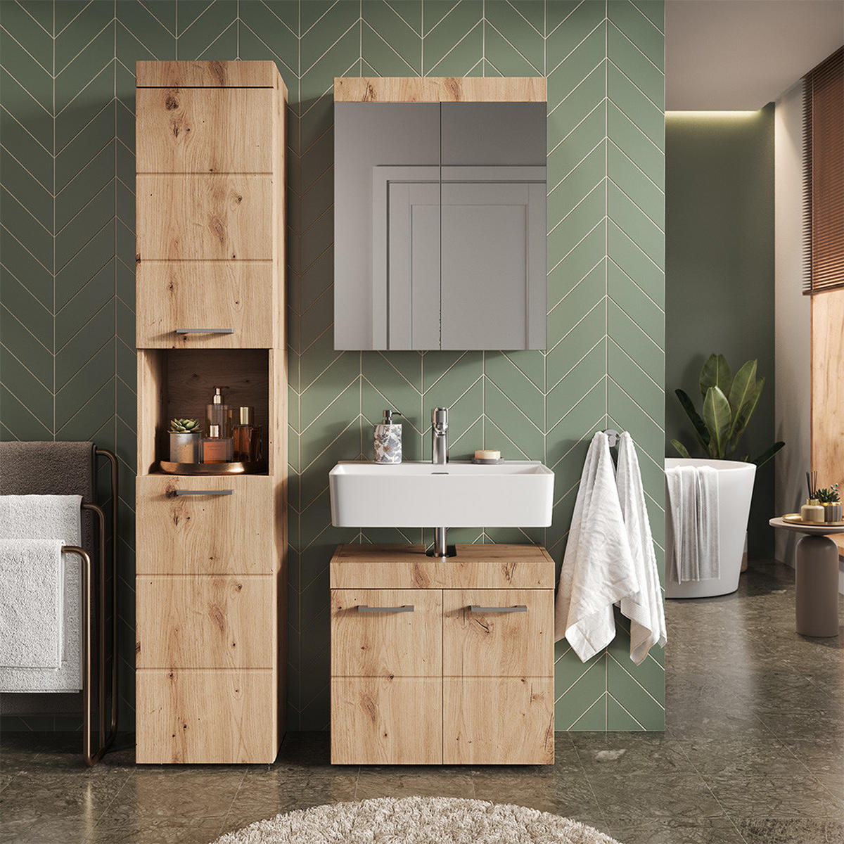 SADA NÁBYTKU DO KOUPELNY Luna Dub Wotan - dub Wotan, kompozitní dřevo (60/56/34cm) - Vicco