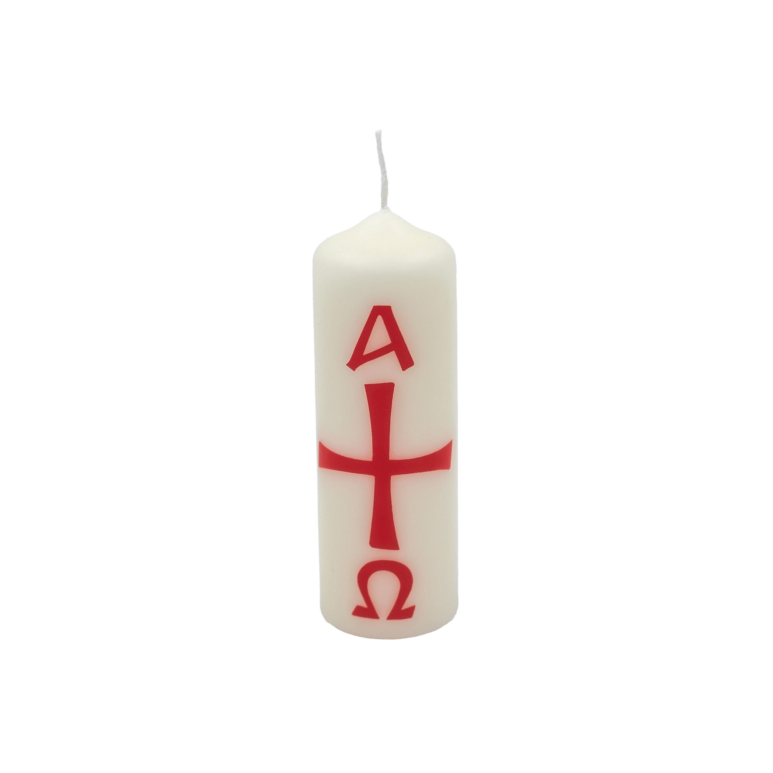 OSTERKERZE 150 x Ø 50 mm Alpha, Omega - Beige, Paraffin (5/15/15cm) - Kopschitz Kerzen