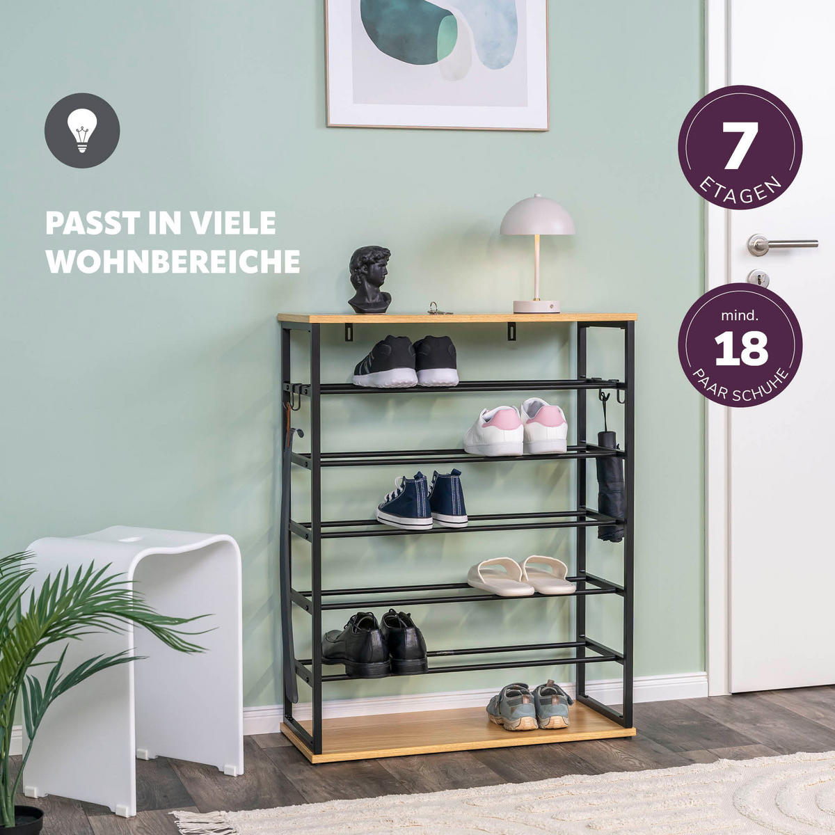 SCHUHREGAL, 18 Paar Schuhe, schwarz - Schwarz, Metall (70/90/28cm) - eluno