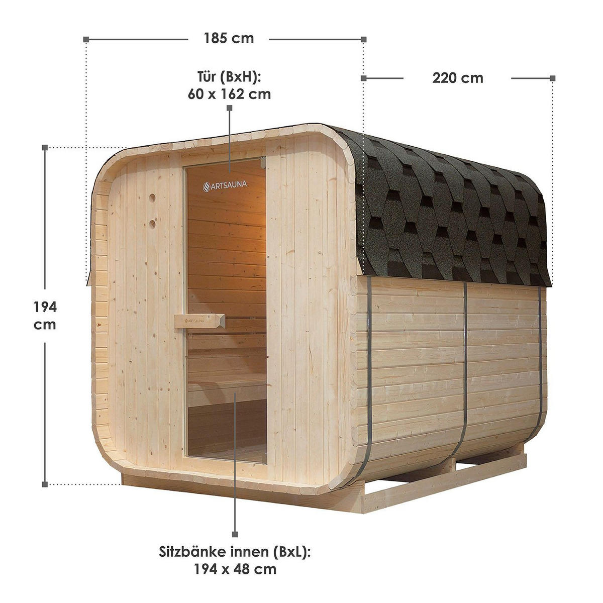 FASSSAUNA Nolvik XL inkl. Zubehör-Set - Naturfarben, Holz (185/194/220cm) - Artsauna