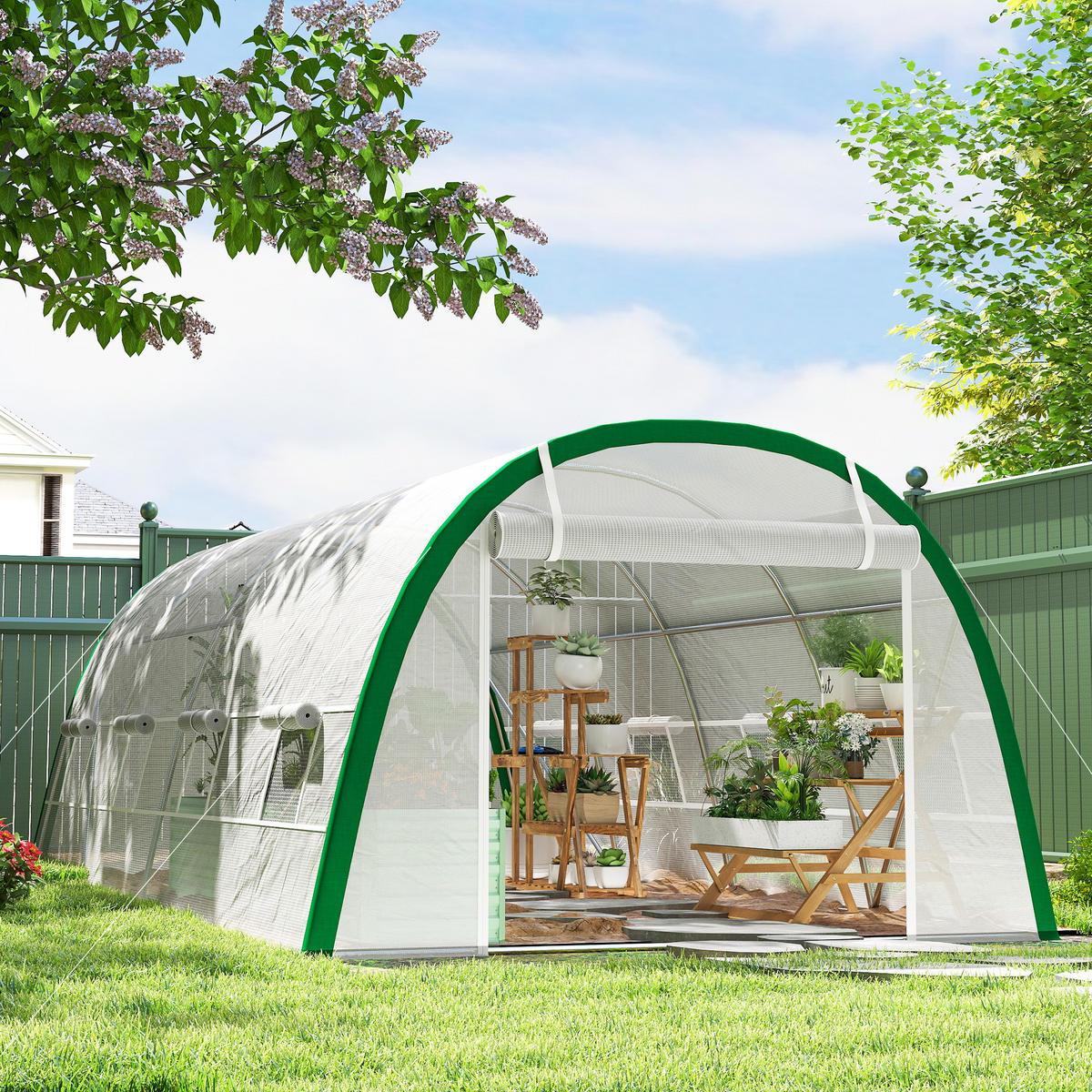 GEWÄCHSHAUS DE-11945 18 m² mit Tür & 8 Fenstern Weiß - Weiß, Kunststoff (300/200/593cm) - ComfortXL