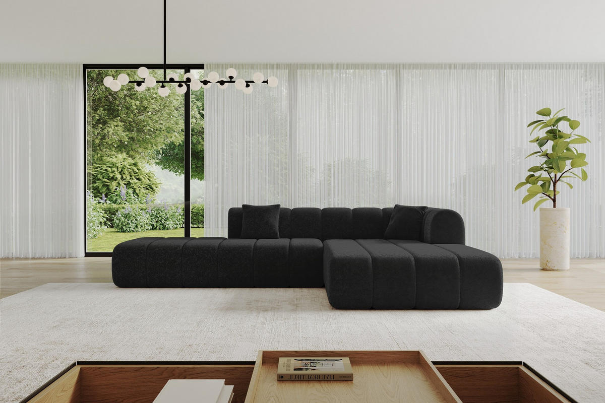ECKSOFA Ottomane Rechts BILA-L 289x176x71 Schwarz Chenille - Schwarz, Holzwerkstoff/Kunststoff (289/176cm) - ALTDECOR