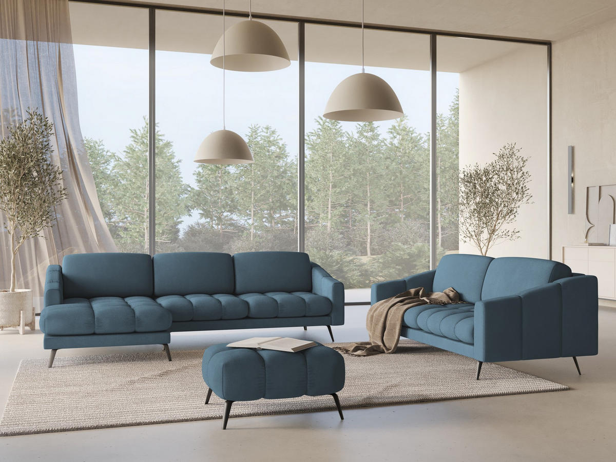 ECKSOFA Links Chenille Stoff Blau - Blau/Blaugrau, Textil/Metall (160/264cm) - Makamii