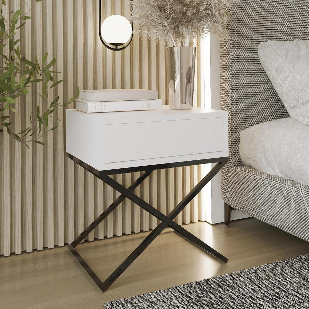 NACHTSCHRANK Max 45/50/35 weiß - Schwarz/Weiß, Holzwerkstoff/Metall (45/50/35cm) - Beautysofa