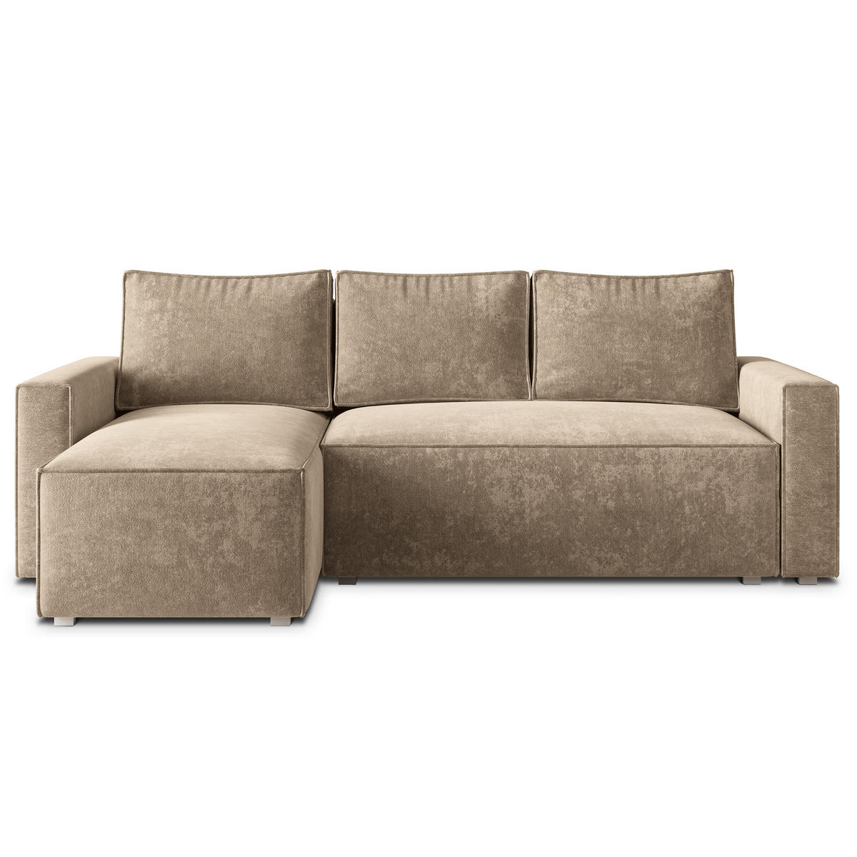 ECKSOFA POTARO LM Beige Chenille mit Schlaffunktion - Beige, Holzwerkstoff/Textil (232/140cm) - MASSENO