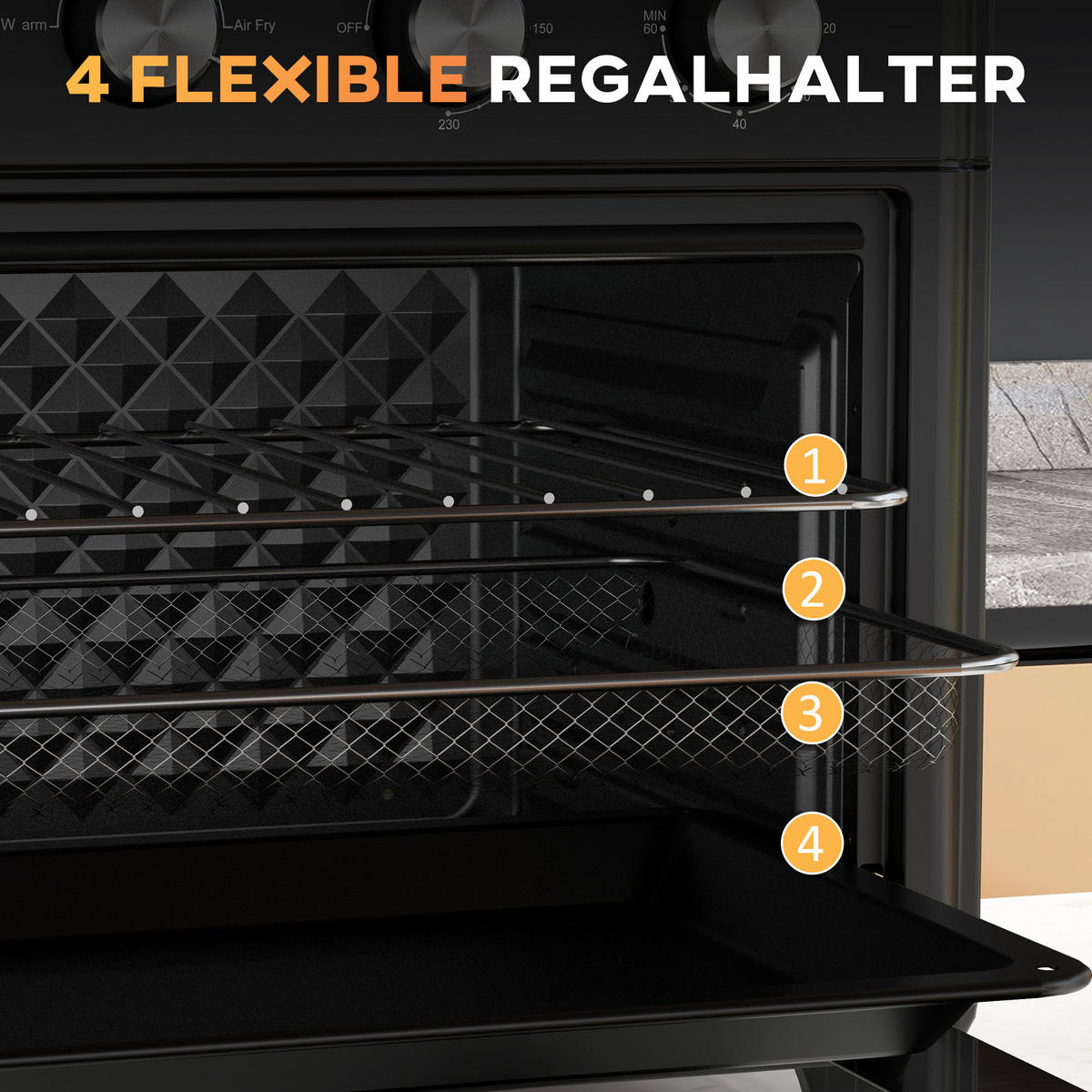 MINIBACKOFEN 30L mit Umluft & Heißluftfritteuse, 7 Modi Mini Ofen mit Backblech, Grillrost, Frittierkorb & Timer - Schwarz, Metall (43/39/39cm) - Beaface