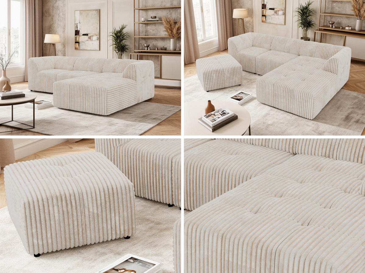 ROHOVÁ SEDAČKA VORITA L 4M - Béžová Manšestr - Pravá - černá/krémová, textil/plast (176/267cm) - MKS
