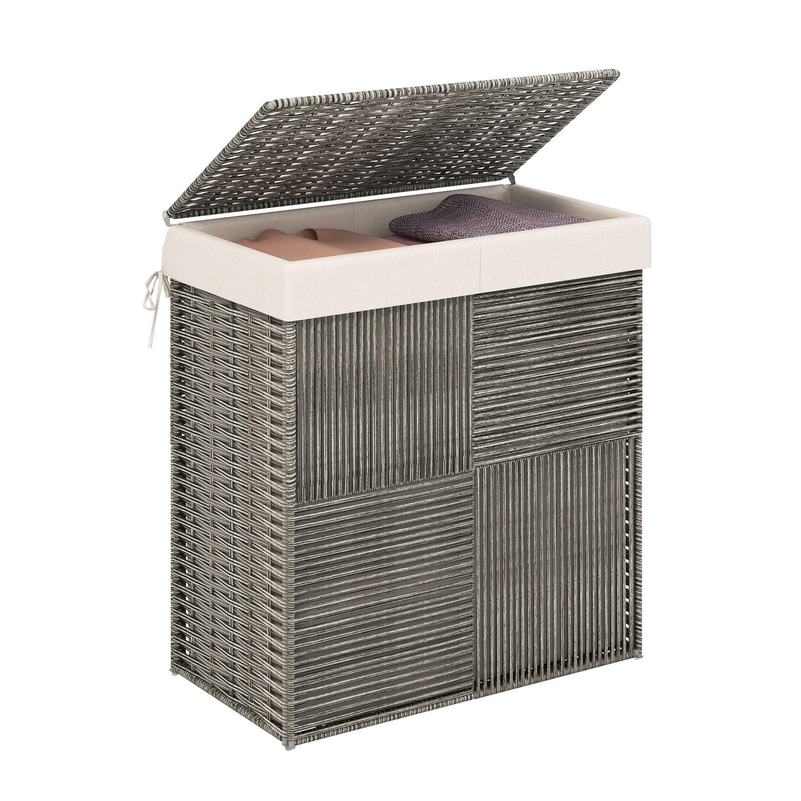 KOŠ NA PRÁDLO, sivý - sivá, plast (33/57/62cm) - COSTWAY