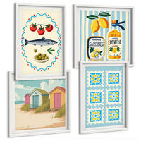 BILDER SET 4er Set - 50x50 cm & 40x60 cm Weißer Rahmen - Illustrationen der mediterranen Küche - Weiß, Kunststoff (50/50cm) - TULUP