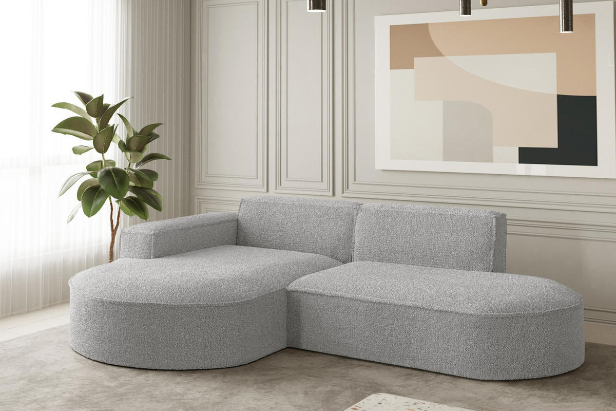 ECKSOFA Designer L-Form MODENA STUDIO Stoff Loop Hellgrau Links - Hellgrau, Holz (165/236cm) - Kaiser Möbel