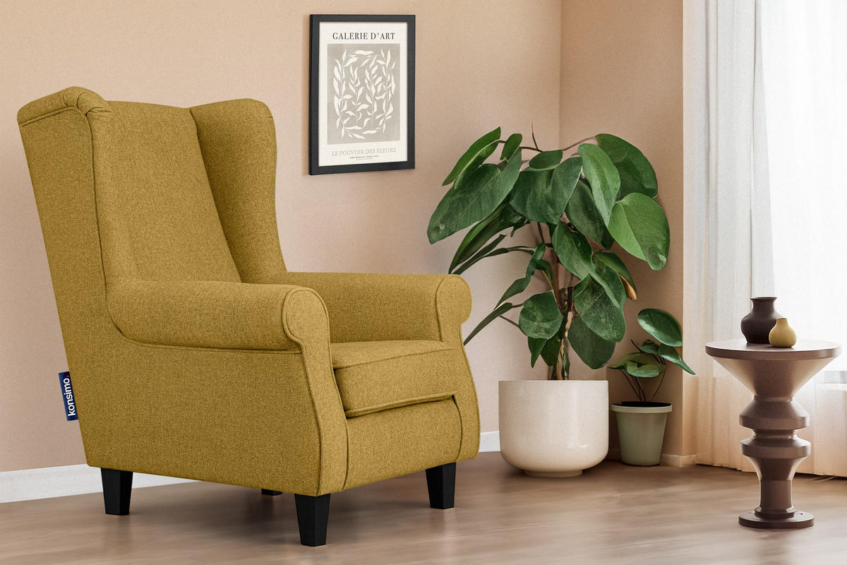 OHRENSESSEL MILES Masivholzbeine schwarz, honigfarben - Honig, Holzwerkstoff/Buchenholz (82/105/97cm) - KONSIMO®