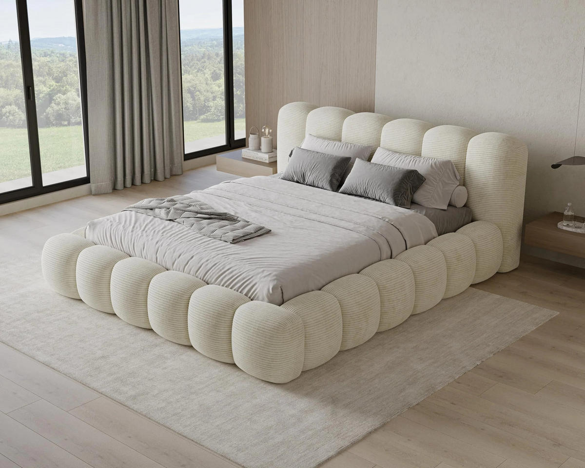 POLSTERBETT Stone 140x200 cm mit Bettkasten, Lattenrost und Kopfteil - Holzrahmen, Cord Beige - Beige, Holz (140/200cm) - Chilly