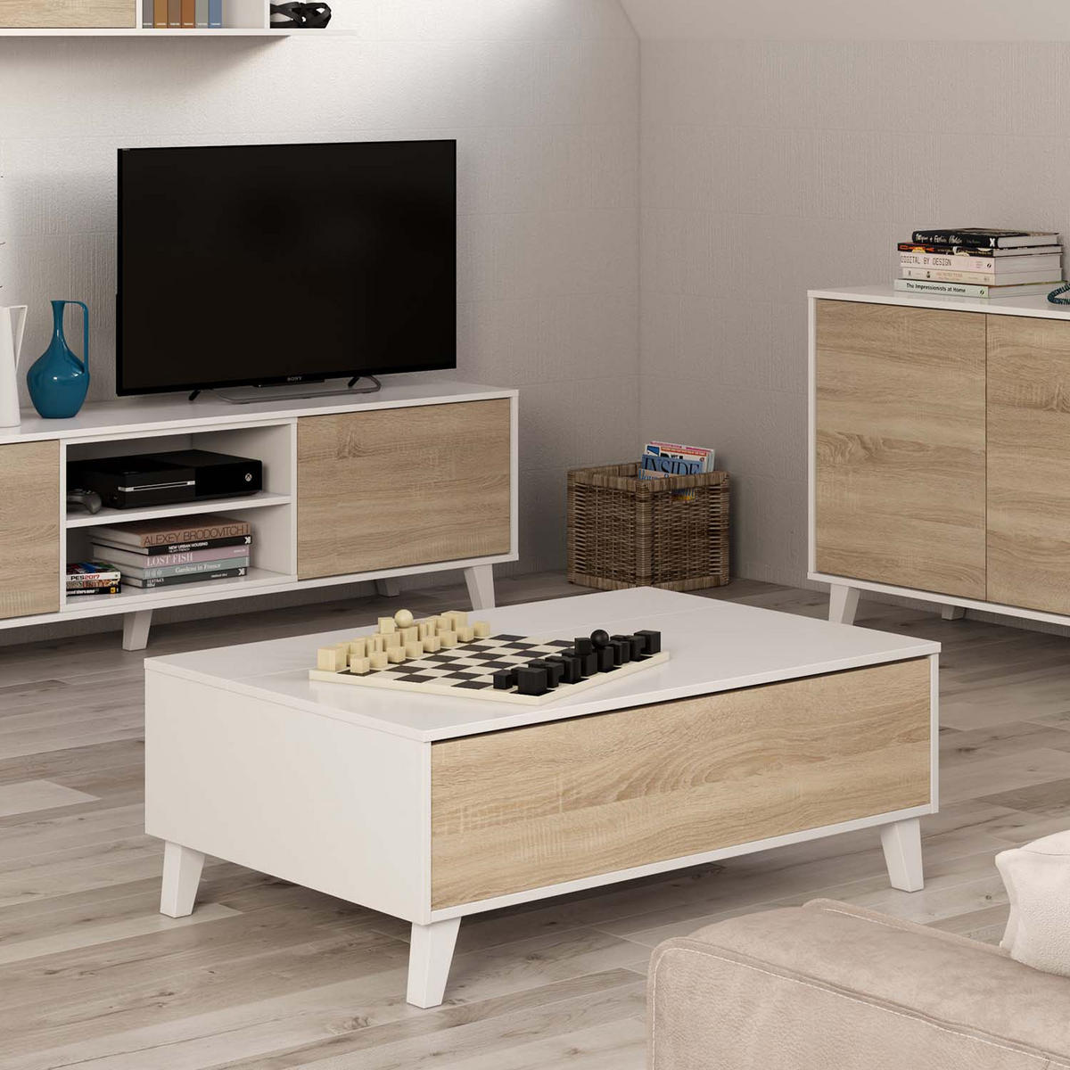 COUCHTISCH rechteckig Kira weiß - Honigeiche, Holzwerkstoff (38/100/68cm) - VS Venta-stock