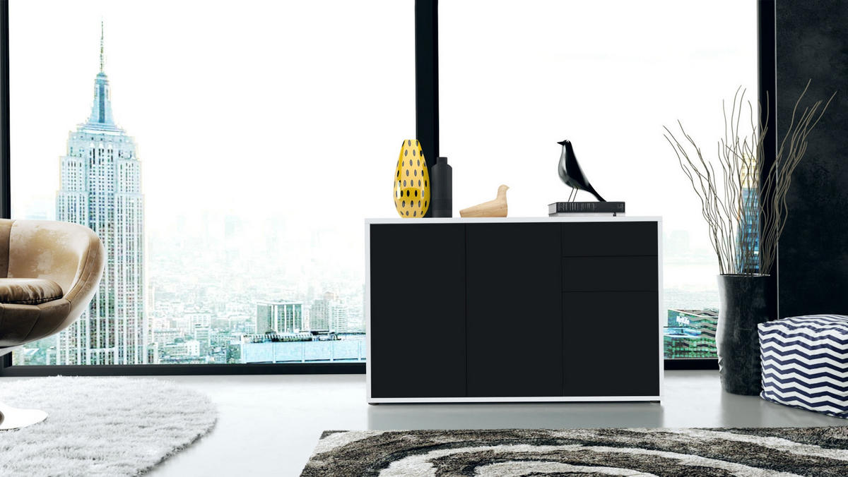 KOMMODE Ben Front in Schwarz matt - Schwarz, Holzwerkstoff (117/74/36cm) - Vladon