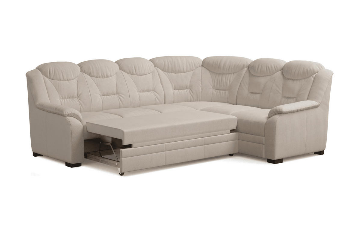 ECKSOFA mit Schlaffunktion und Bettkasten – weiches Chenille-Gewebe - Sandfarben/Beige, Holz/Kunststoff (211/263cm) - Cotta