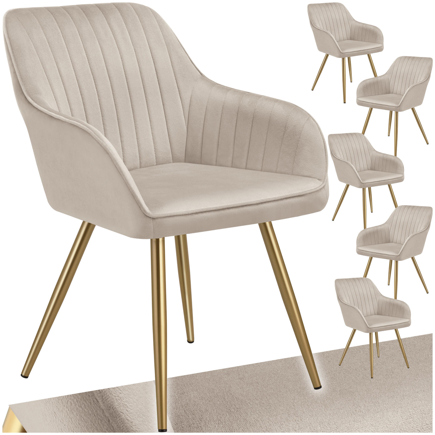 ESSZIMMERSTUHL 6er Set Marilyn,58 x 62 x 82 cm,taupe/gold - Taupe/Goldfarben, Kunststoff (58/82/62cm) - tectake